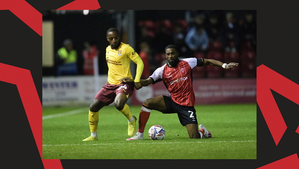 A match action image from Lincoln City's 2-1 home win over Northampton Town