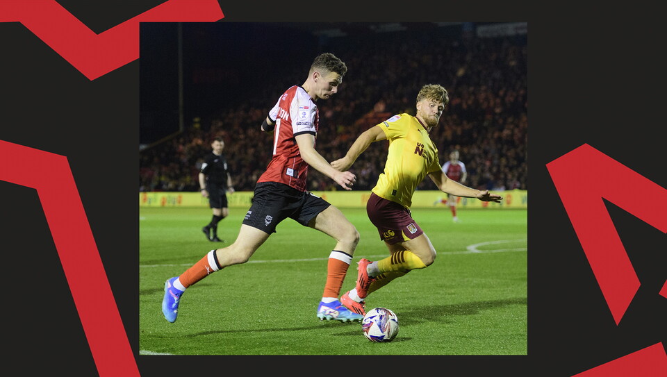 A match action image from Lincoln City's 2-1 home win over Northampton Town