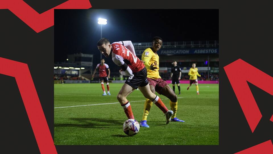 A match action image from Lincoln City's 2-1 home win over Northampton Town