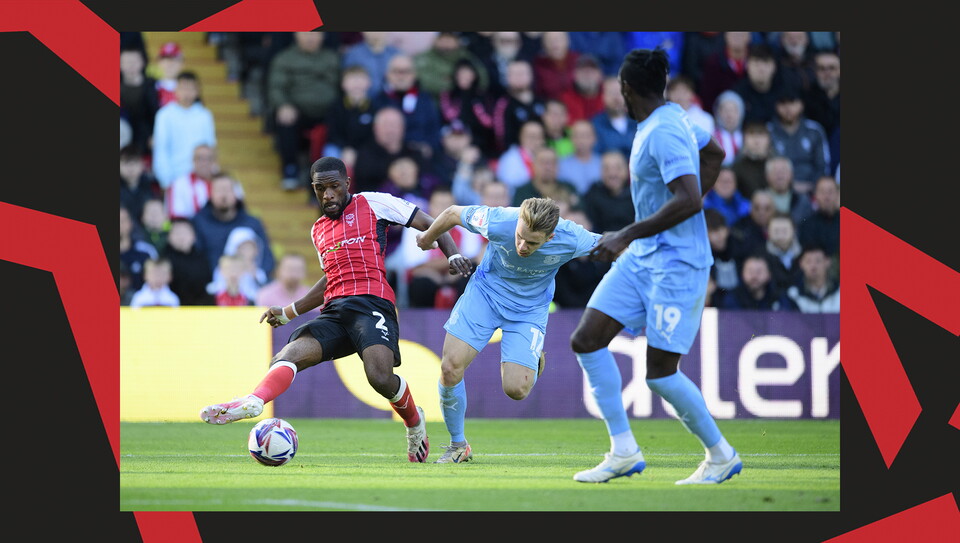 A match action image from City's 2-1 home win over Leyton Orient.