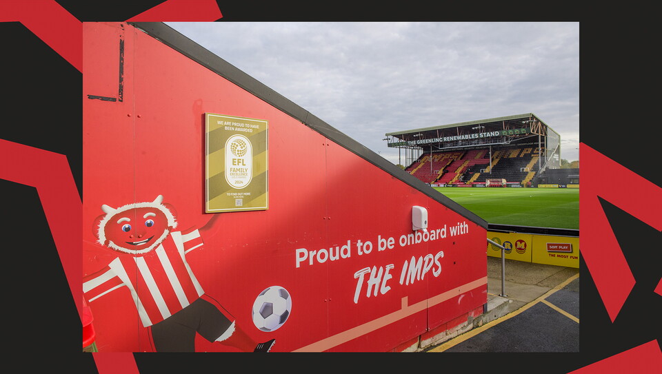 A match action image from Lincoln City's 2-1 home win over Stockport County.