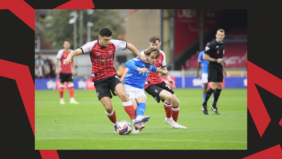 A match action image from Lincoln City's 2-1 home win over Stockport County.