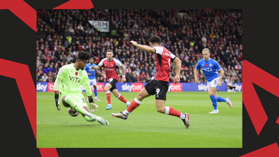 A match action image from Lincoln City's 2-1 home win over Stockport County.