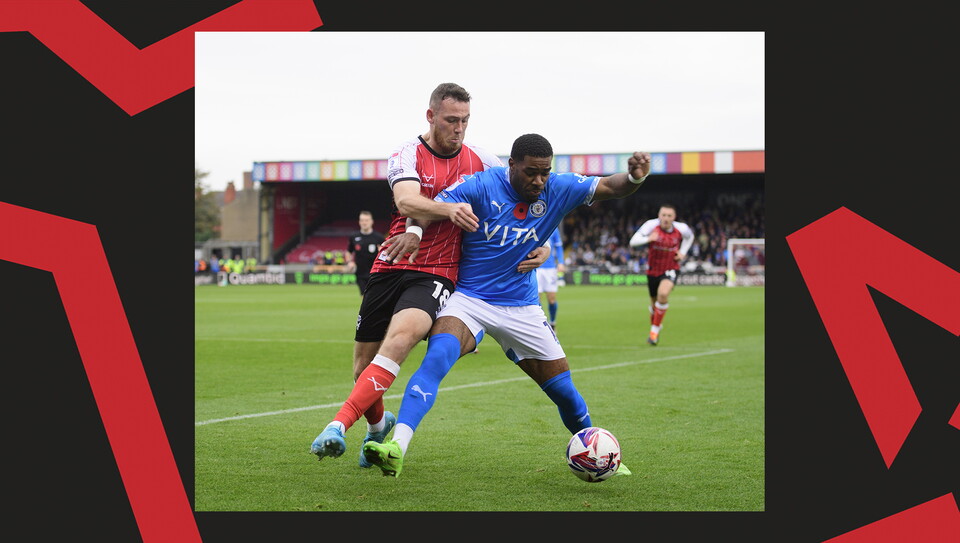 A match action image from Lincoln City's 2-1 home win over Stockport County.
