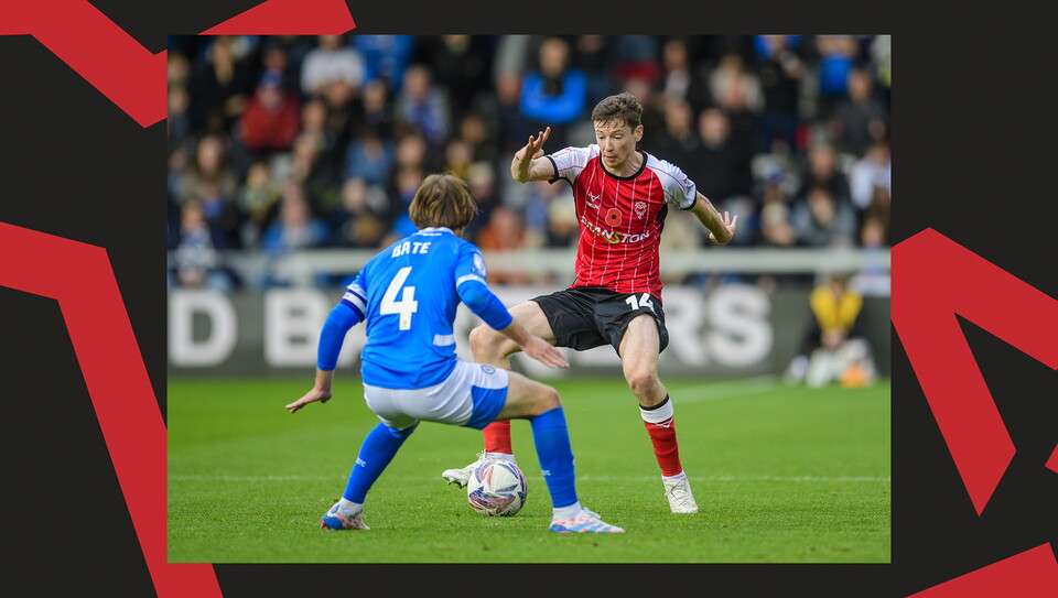 A match action image from Lincoln City's 2-1 home win over Stockport County.