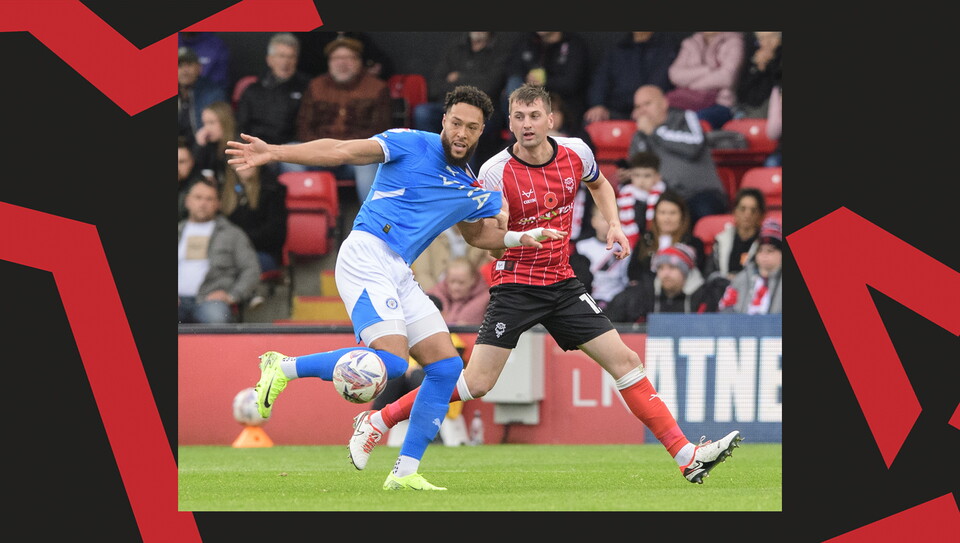 A match action image from Lincoln City's 2-1 home win over Stockport County.