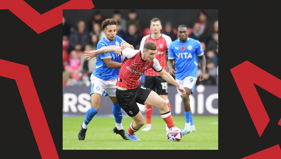 A match action image from Lincoln City's 2-1 home win over Stockport County.