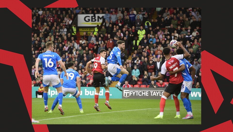 A match action image from Lincoln City's 2-1 home win over Stockport County.