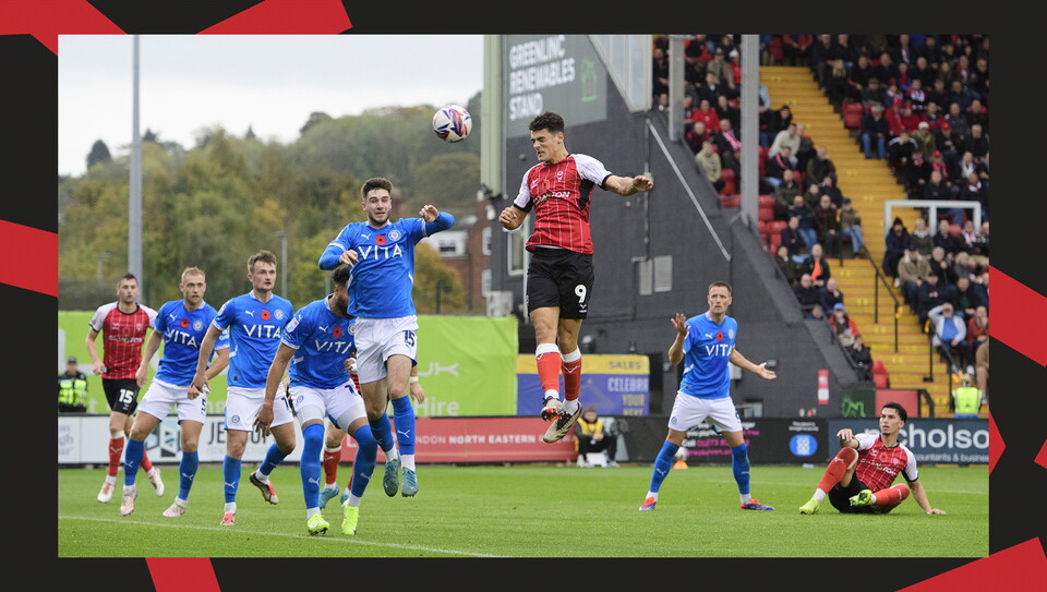 A match action image from Lincoln City's 2-1 home win over Stockport County.