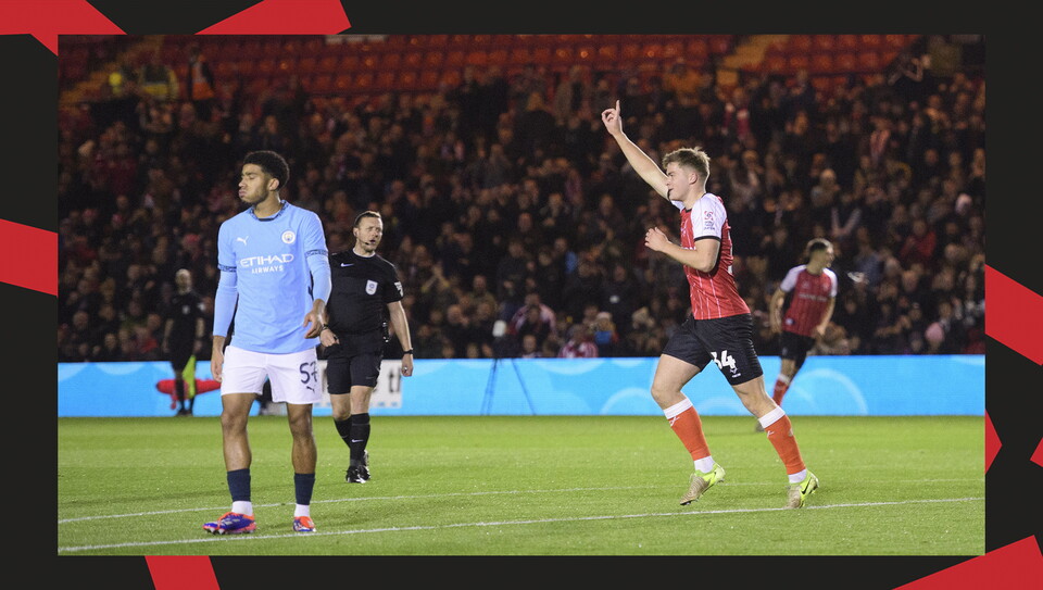 A match action image from the Imps' 5-0 home win over Manchester City U21