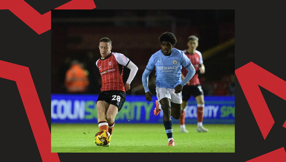 A match action image from the Imps' 5-0 home win over Manchester City U21