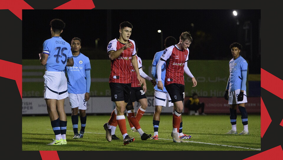 A match action image from the Imps' 5-0 home win over Manchester City U21
