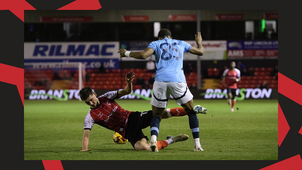 A match action image from the Imps' 5-0 home win over Manchester City U21