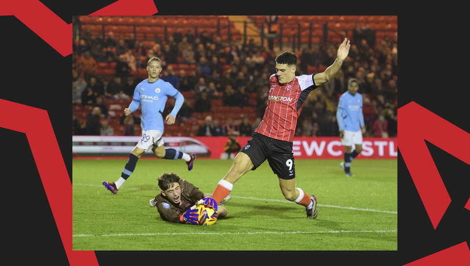 A match action image from the Imps' 5-0 home win over Manchester City U21