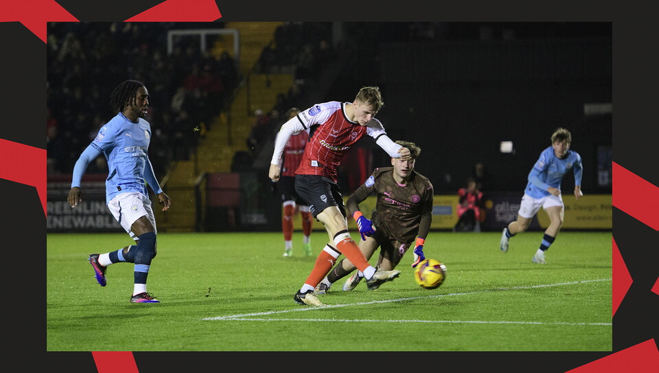 A match action image from the Imps' 5-0 home win over Manchester City U21