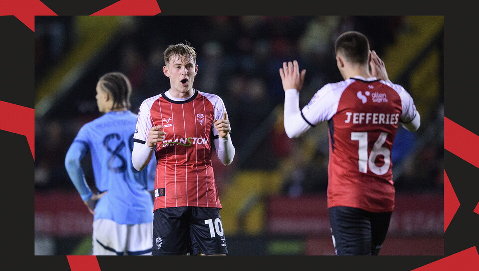 A match action image from the Imps' 5-0 home win over Manchester City U21