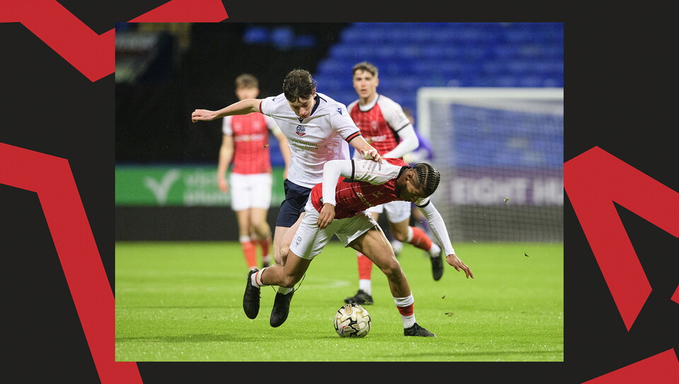 A match action image from Lincoln City U18s 3-2 away win at Wrexham in the FA Youth Cup.
