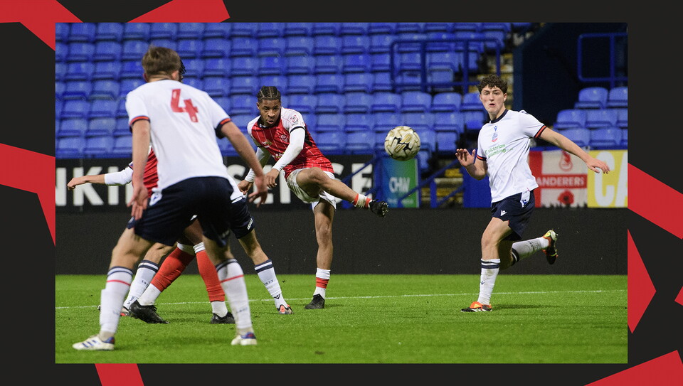 A match action image from Lincoln City U18s 3-2 away win at Wrexham in the FA Youth Cup.