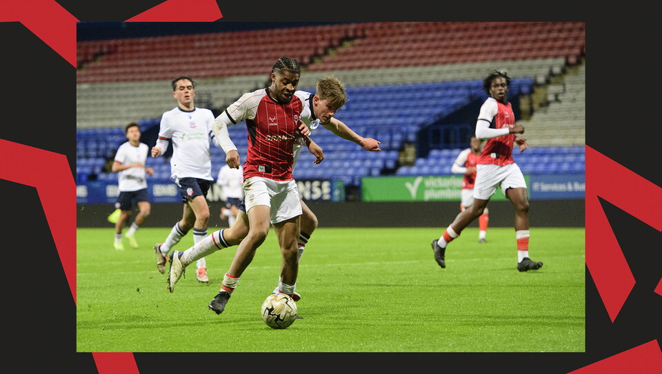 A match action image from Lincoln City U18s 3-2 away win at Wrexham in the FA Youth Cup.
