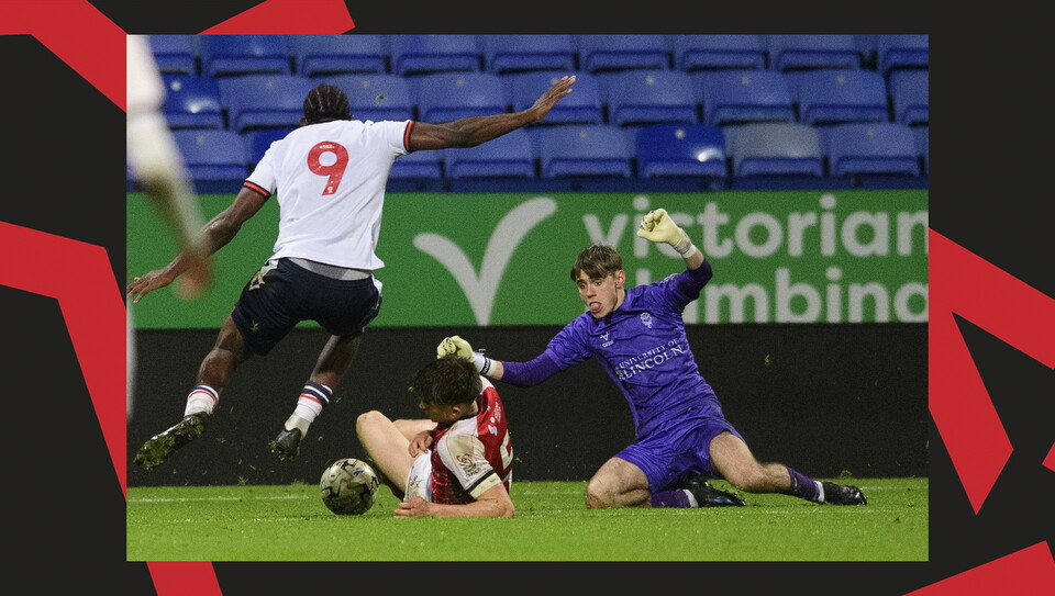 A match action image from Lincoln City U18s 3-2 away win at Wrexham in the FA Youth Cup.