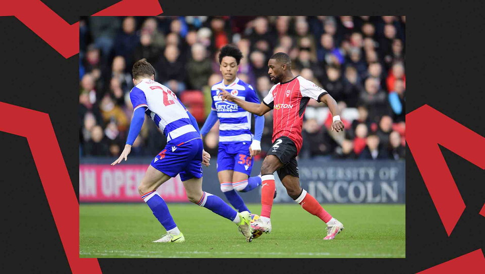 Match action from Lincoln CIty's 2-0 win over Reading.