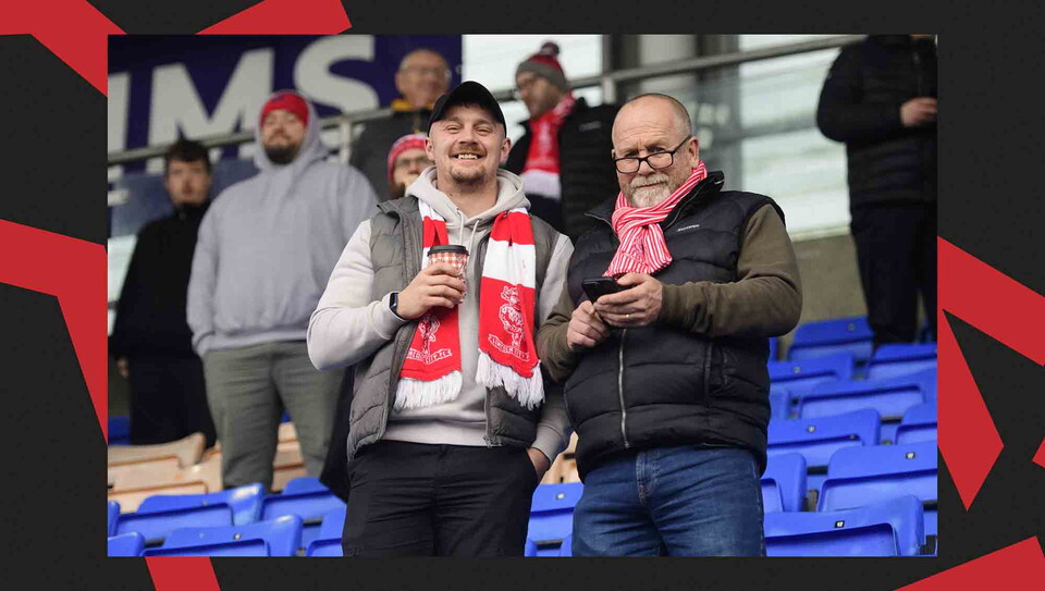 Lincoln City supporters back their team at Shrewsbury Town.