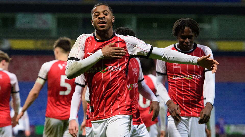 A match action image from Lincoln City U18s 3-2 away win at Bolton Wanderers in the FA Youth Cup.