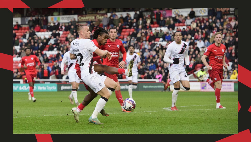 A match action image from City's away game at Barnsley.