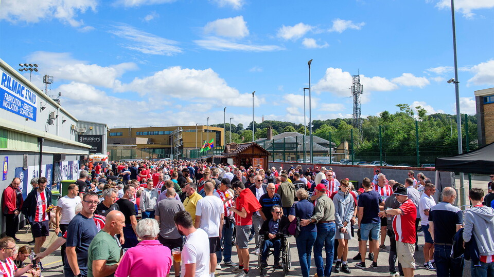 Lincoln City fans enjoying the pre-match atmosphere in the University of Lincoln Fan Village