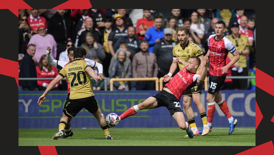 A match action image from City's final game of the season against Wrexham
