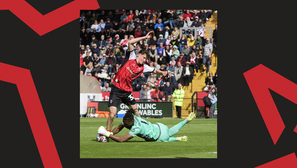A match action image from City's final game of the season against Wrexham