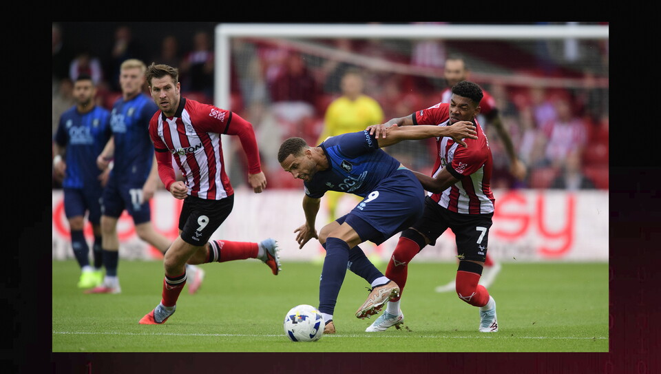 A match action image from City's home game against Mansfield Town.