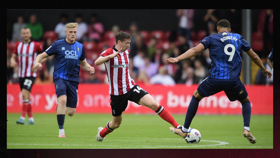A match action image from City's home game against Mansfield Town.