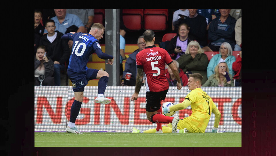 A match action image from City's home game against Mansfield Town.