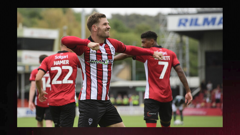 A match photo from Lincoln City's 3-2 home win over Plymouth Argyle