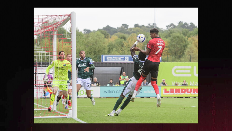 A match photo from Lincoln City's 3-2 home win over Plymouth Argyle