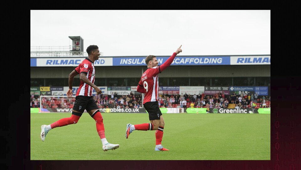 A match photo from Lincoln City's 3-2 home win over Plymouth Argyle
