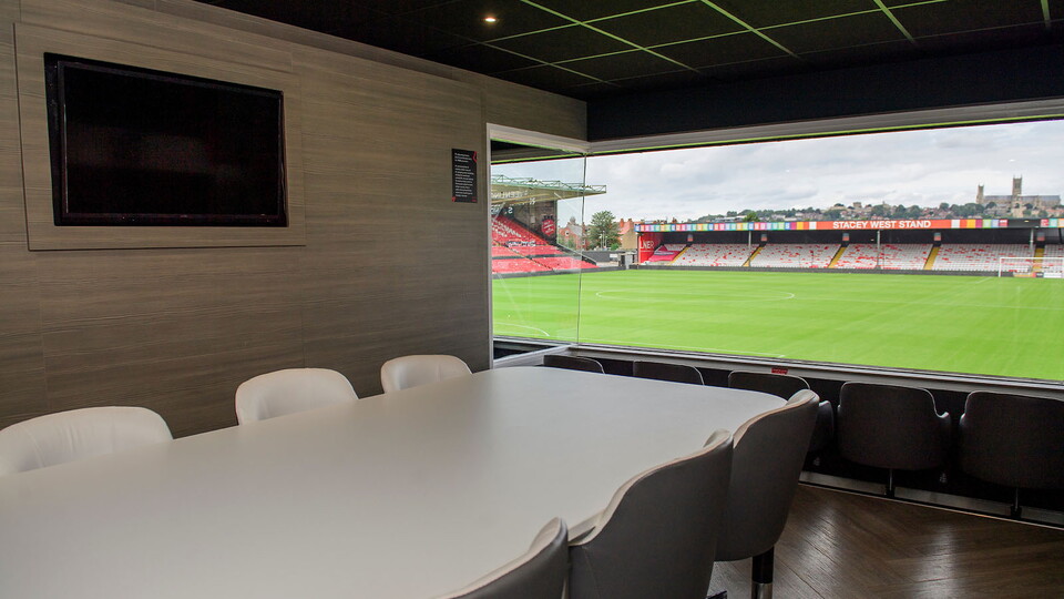 The view from an executive box at Lincoln City's LNER Stadium