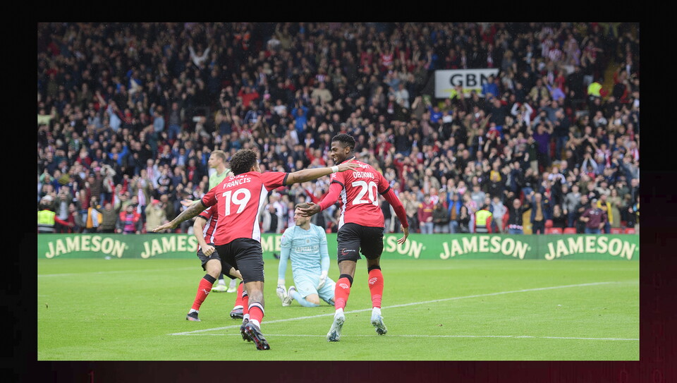 A match action photo from City's home game against Luton Town.