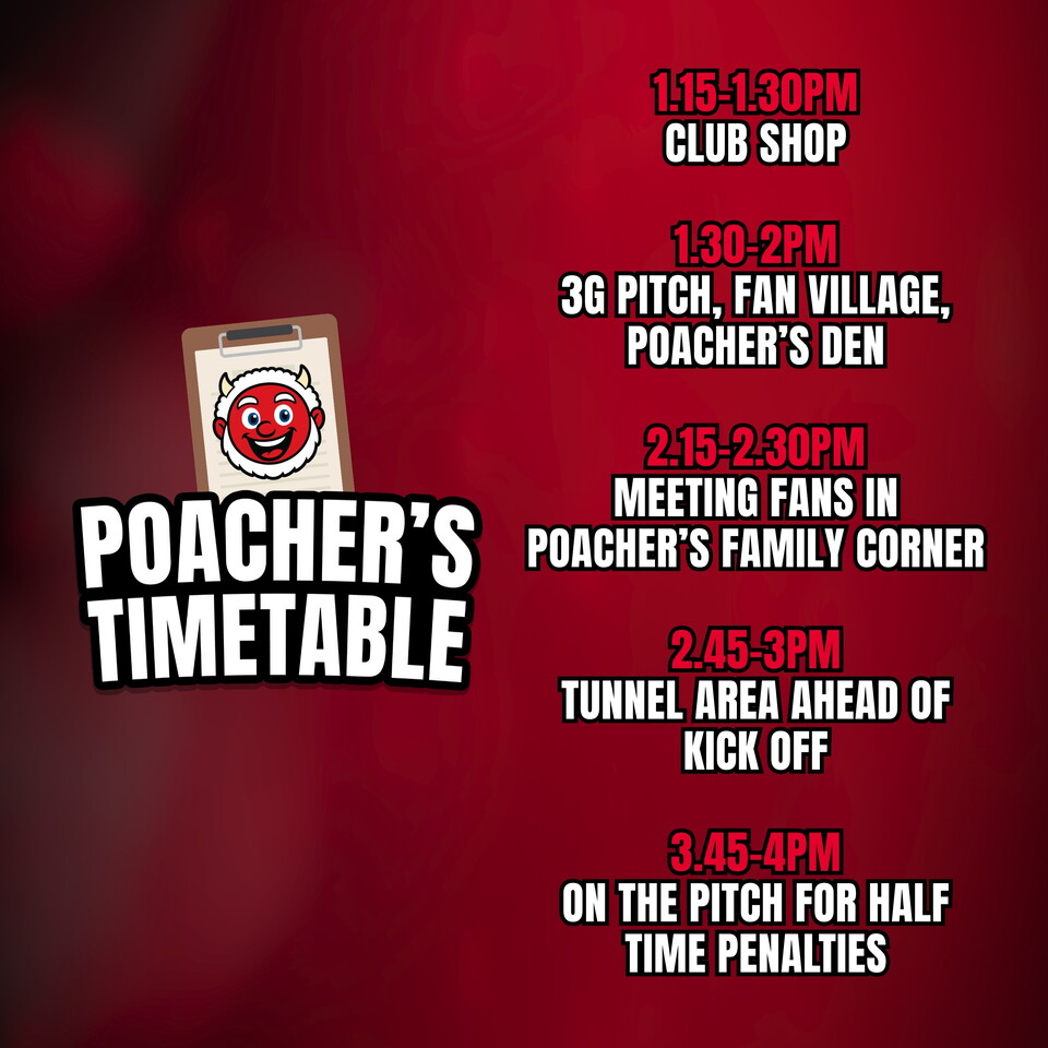 The timetable for our mascots location during the match day