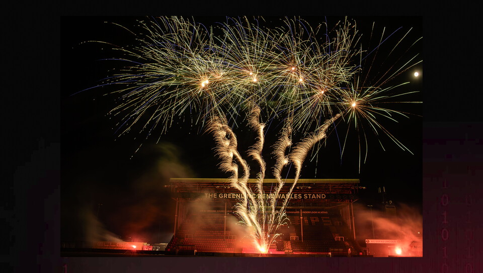 Lincoln City’s 2025 fireworks display, with ProAmpac, at LNER Stadium, Lincoln.