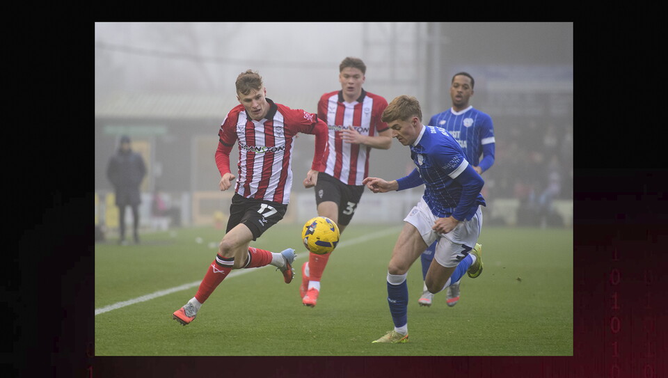 A match action image from the Imps’ 2-1 home win over Cardiff City