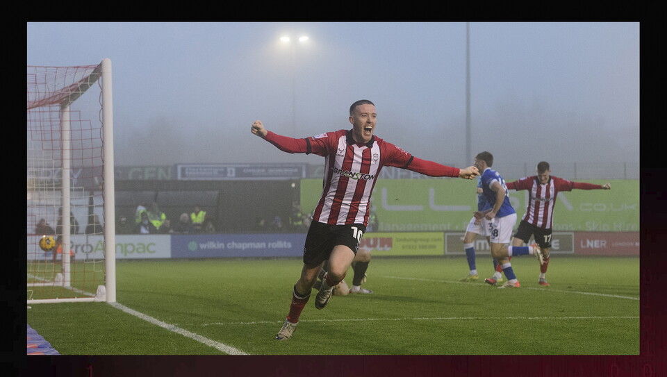 A match action image from the Imps’ 2-1 home win over Cardiff City