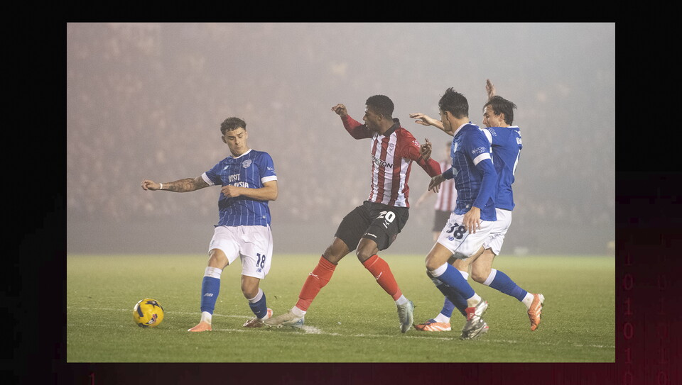 A match action image from the Imps’ 2-1 home win over Cardiff City
