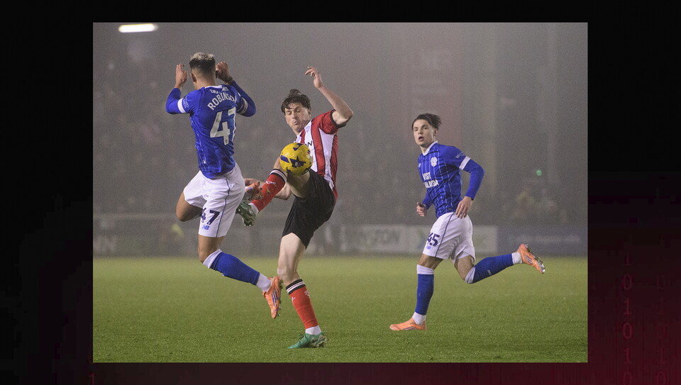 A match action image from the Imps’ 2-1 home win over Cardiff City