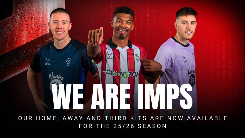 Lincoln City's home, away and third kits for the 2025/26 season