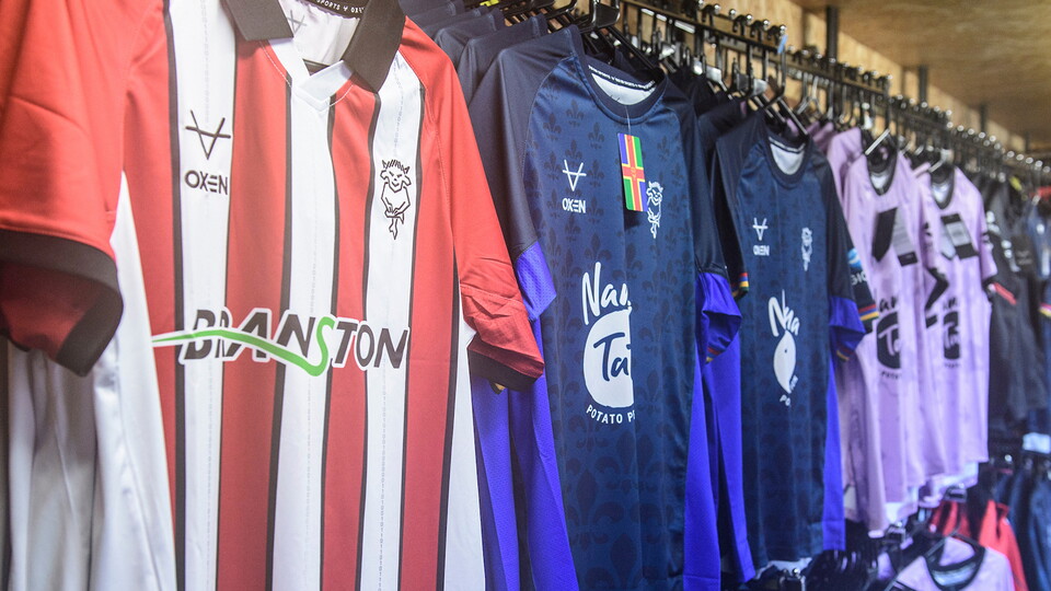 Shirts in the club shop at the LNER Stadium