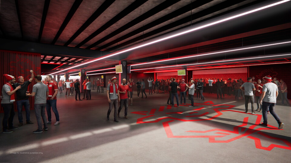 An artist's impression of a new fan concourse at the LNER Stadium