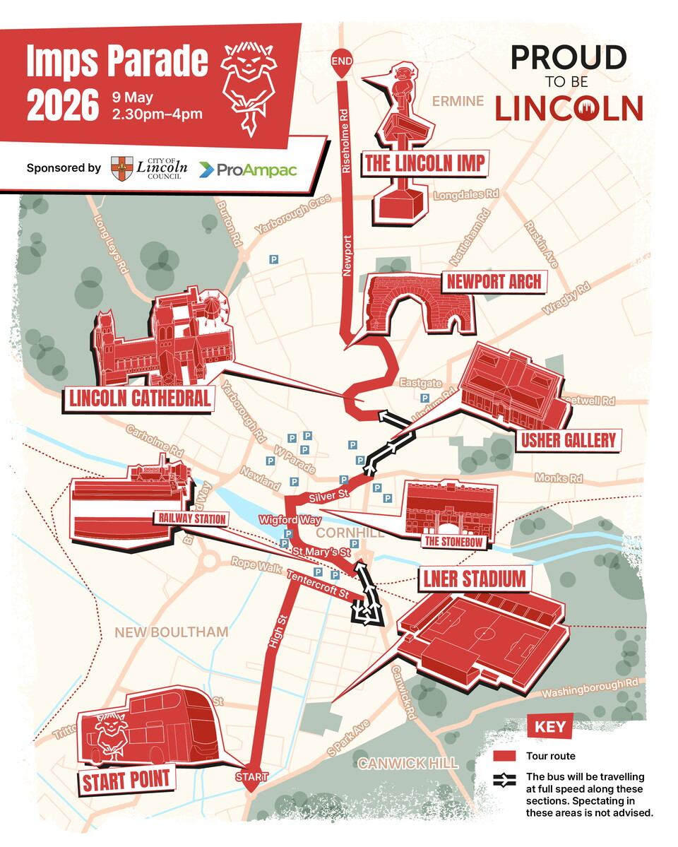 A map of the Lincoln City parade bus route