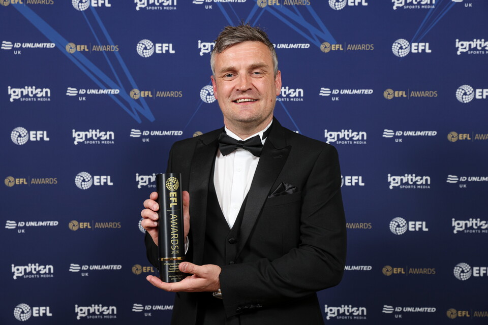 Michael Skubala poses with the Manager of the Season trophy